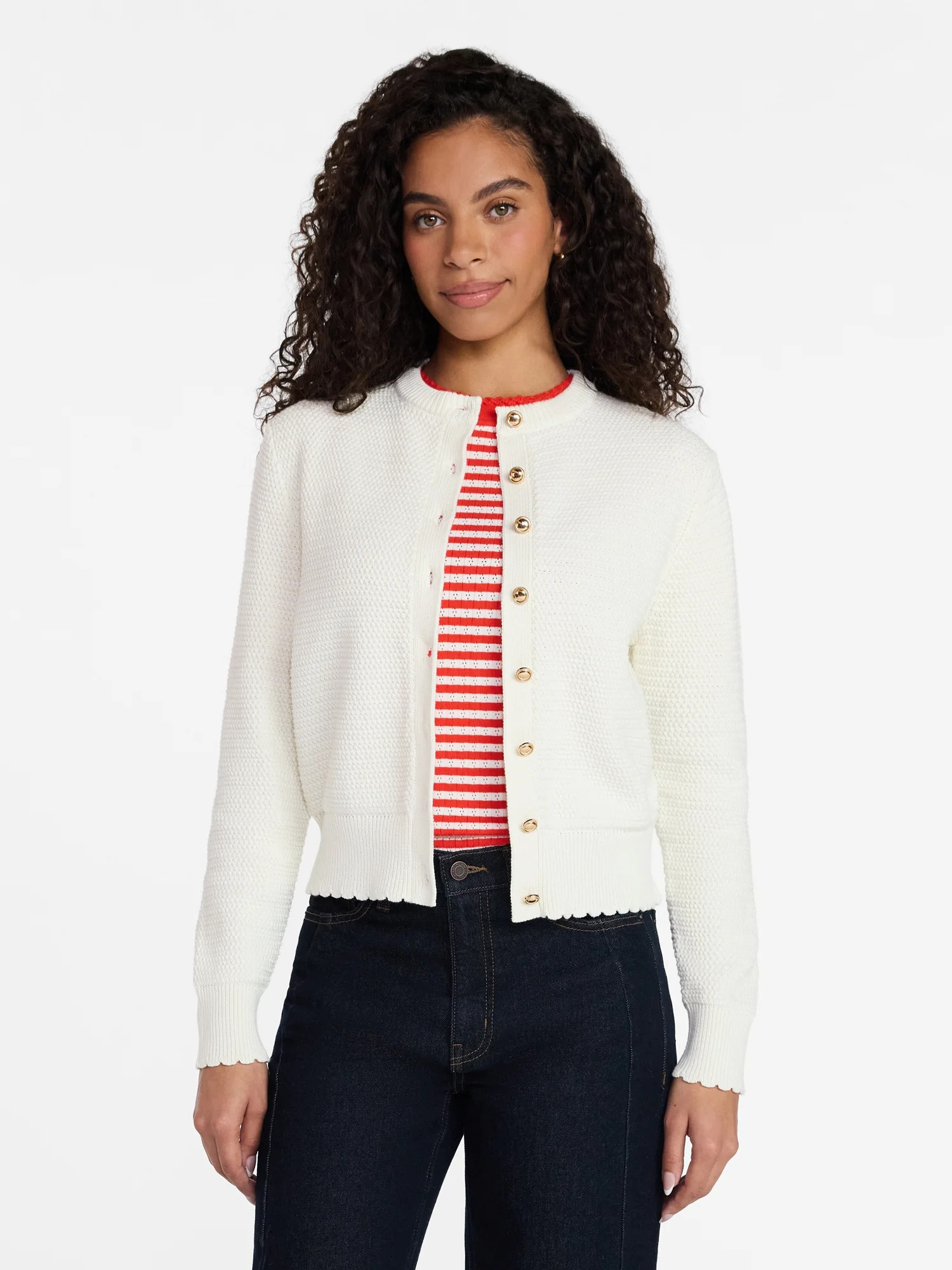 Time and Tru Women's Button Front Textured Cardigan, Sizes XS-XXXL | Walmart (US)