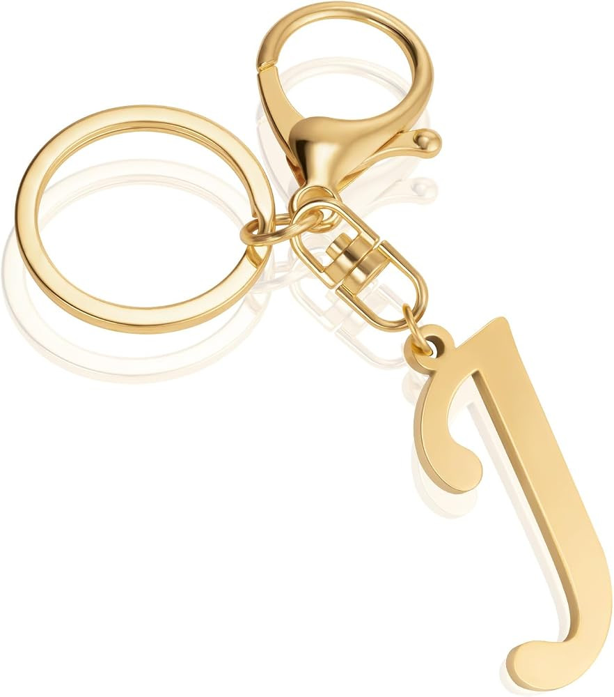XGALBLA Cute Gold/Silver/Black Letter A-Z Keychain for Women Bag Charms for Handbags Stainless Steel Initial Letter Keychain | Amazon (US)