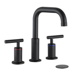 8 in. Widespread Double-Handles Bathroom Faucet Combo Kit Pop-Up Drain Assembly in Matte Black | The Home Depot