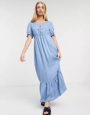 Only short sleeve button front maxi dress in blue | ASOS (Global)