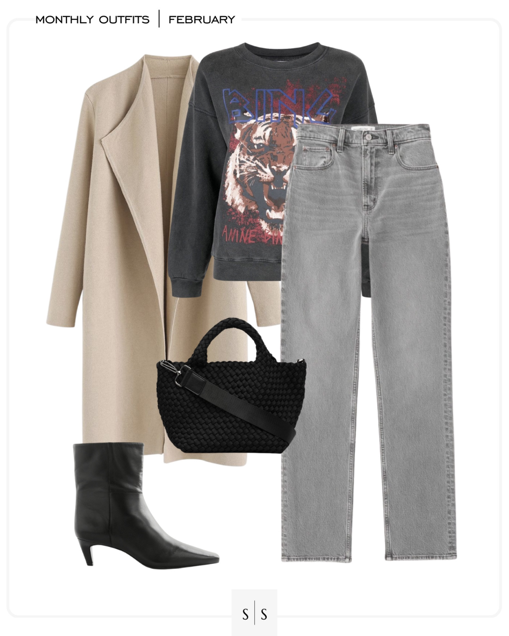 Monthly outfit planner : FEBRUARY looks | #graphicsweatshirt #straightjean #greyjeans #winterstyle #coatigan #casualchic #springoutfit #winteroutfit | See entire calendar on thesarahstories.com ✨

#LTKstyletip