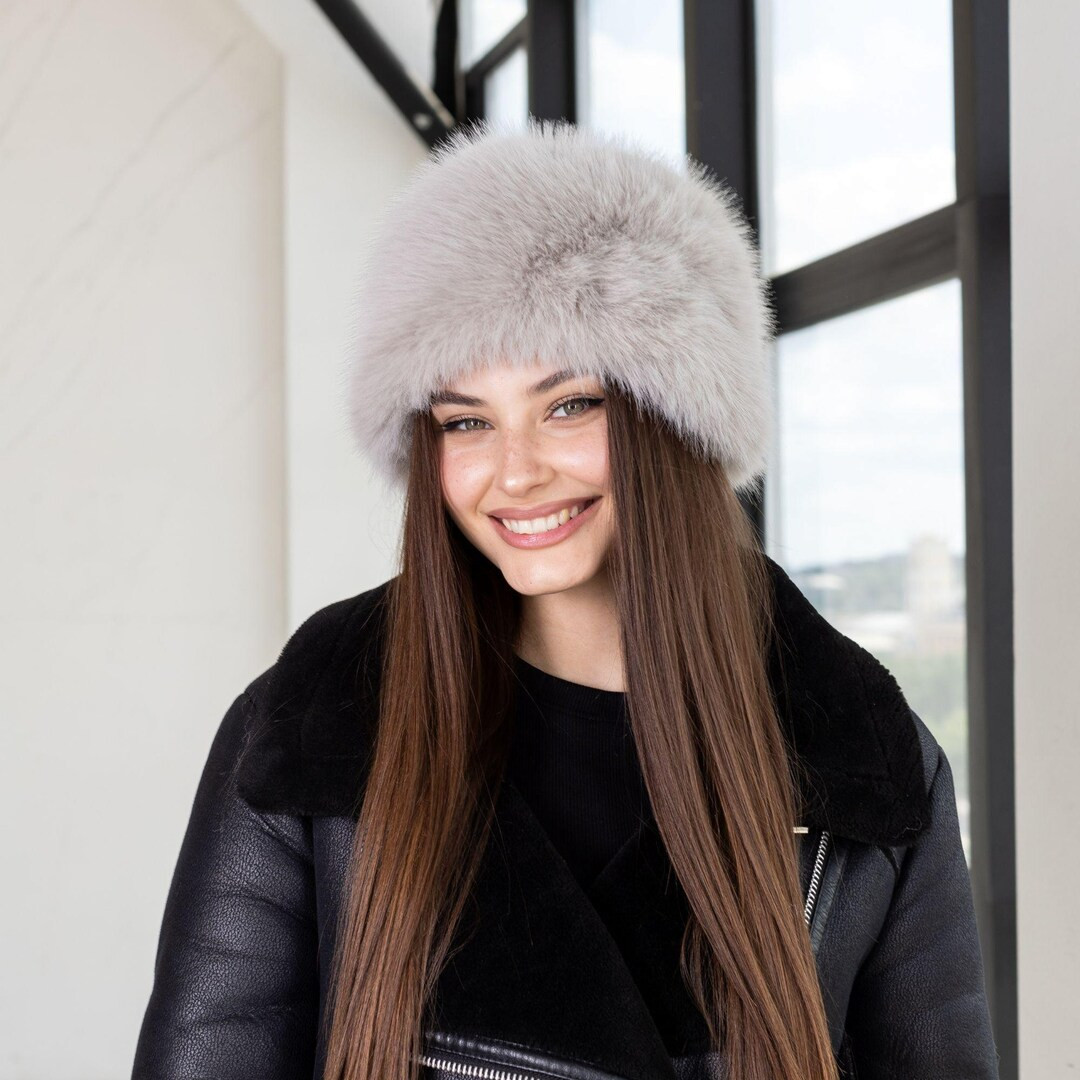 Light Gray Fur Hat, Cozy Women's Kubanka, Faux Gray Fox Fur Hat, Warm Headwear for Winter, Trendy... | Etsy (US)