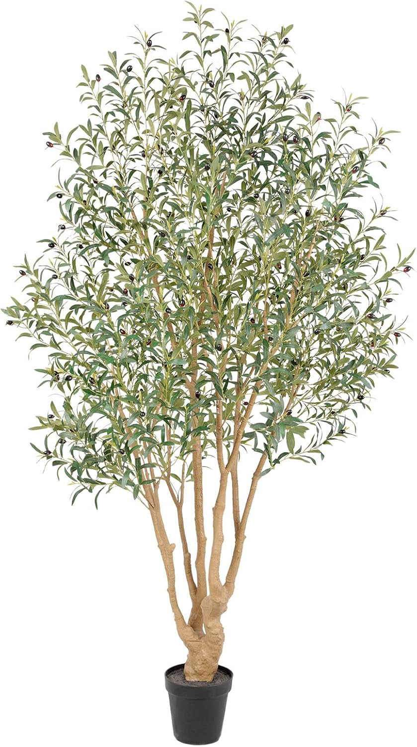Majestic Faux Olive Tree 8ft – Artificial Olive Tree Indoor & Outdoor with Lifelike Leaves & Textured Branches for Living Room, Office, Entryway,Patio | Amazon (US)