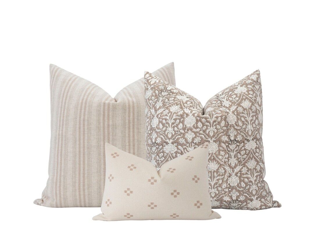 Neutral Pillow Cover Combo Light Beige Pillow Cover Set Warm Neutral Pillow Covers Modern Farmhou... | Etsy (US)