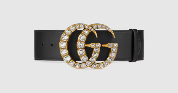 Gucci Leather belt with crystal Double G buckle | Gucci (US)