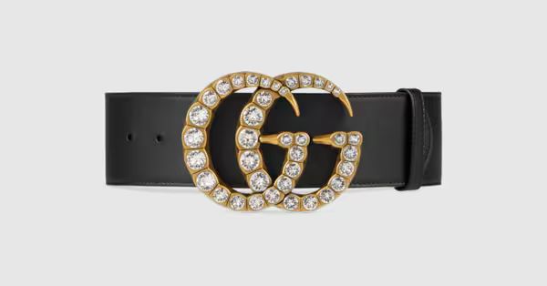 Leather belt with crystal Double G buckle | Gucci (US)