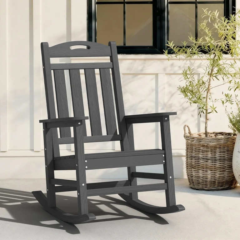 Oversized HDPE Outdoor Rocking Chair, High Back Porch Rocker 380lb, Dark Gray | Walmart (US)