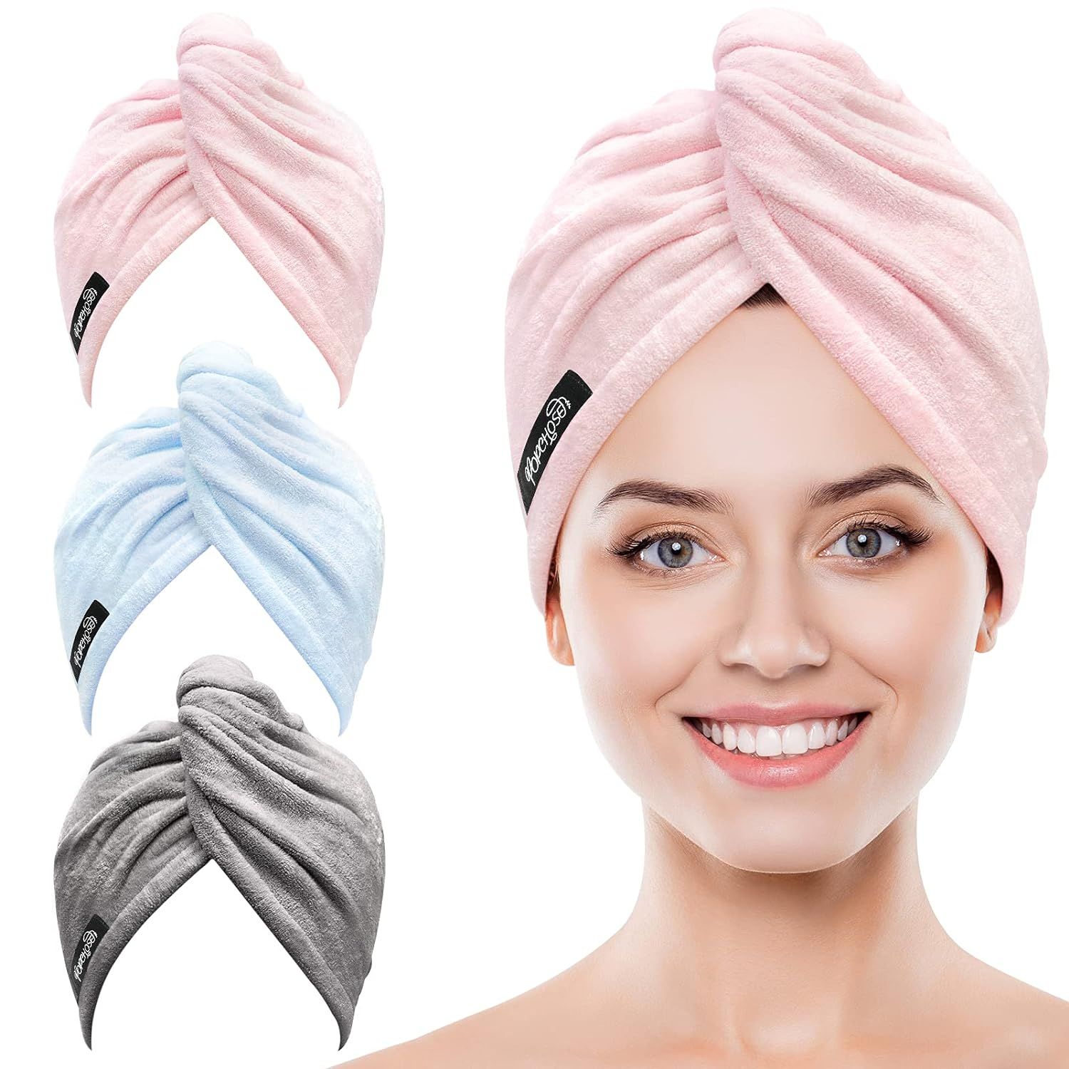 Microfiber Hair Towel Wrap POPCHOSE Ultra Absorbent, Fast Drying Hair Turban Soft, Anti Frizz Hai... | Amazon (US)