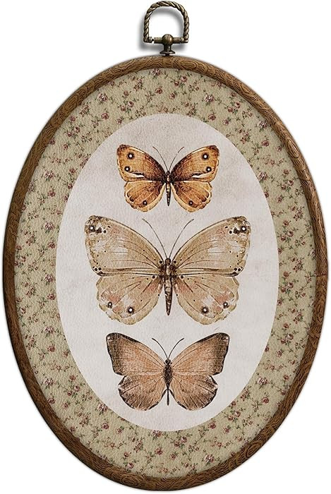 Vintage Butterfly Oval Wall Art, Neutral Antique Butterfly Sketch Oval Framed Wall Art, Waterproo... | Amazon (US)
