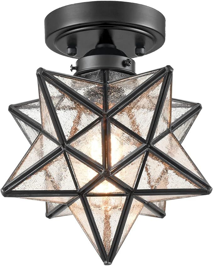 AXILAND Moravian Star Light Flush Mount Ceiling Light with Seeded Glass Shade | Amazon (US)