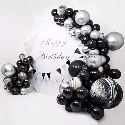 Black and Silver Balloons Garland Arch Kit Black Agate Marble Balloons Decorations for Parties We... | Amazon (US)