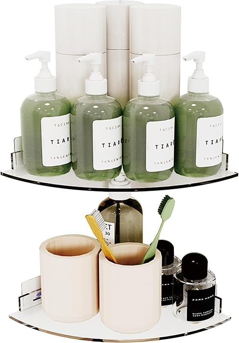 Acrylic Corner Shower Caddy Shelf 2 Pack - Wall Mounted Bathroom Shelves for Glass/Tile/Smooth Wa... | Amazon (US)