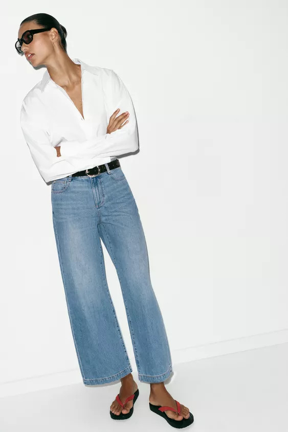 Z.08 WIDE LEG CROPPED BELTED JEANS | Zara US