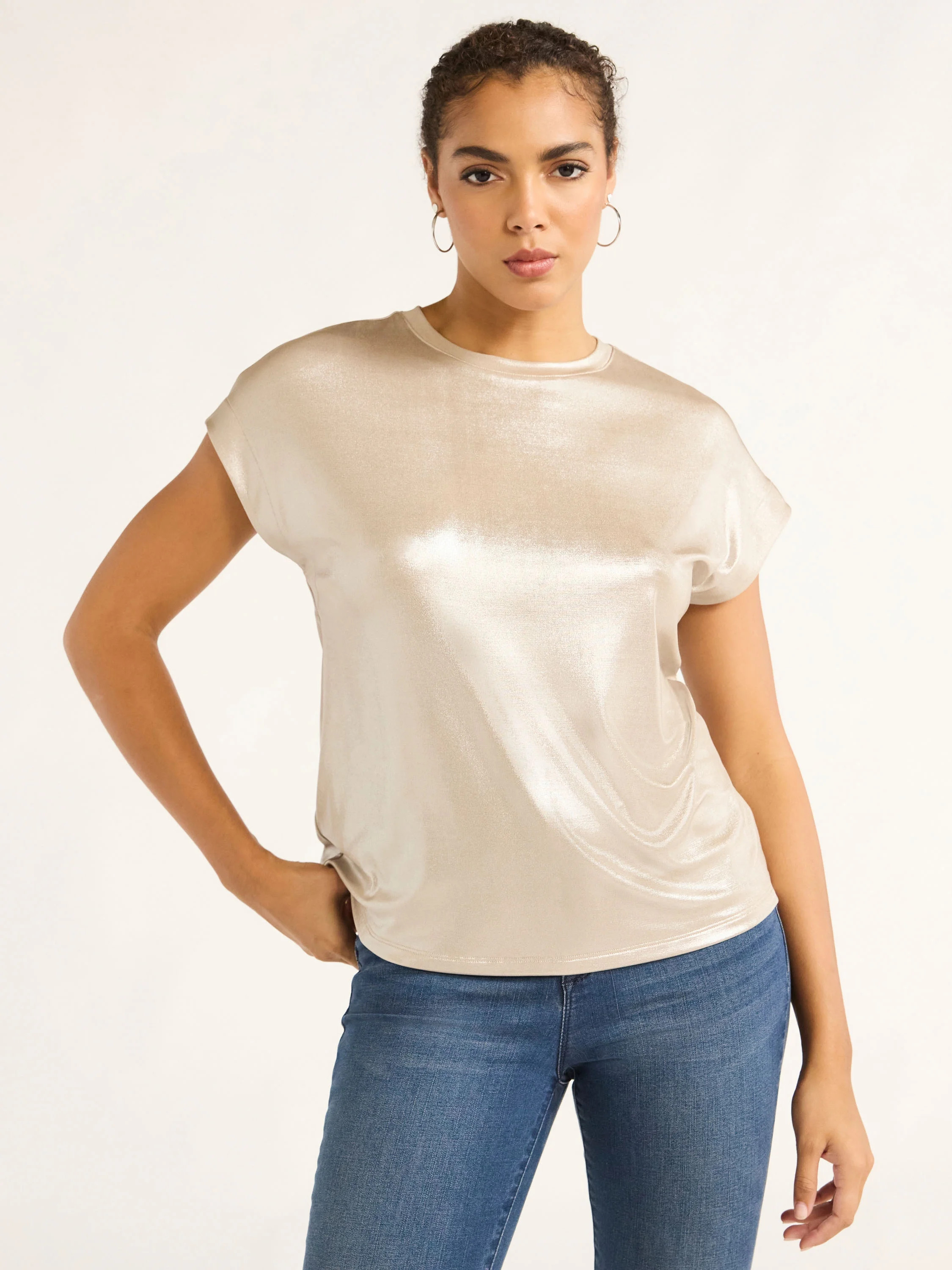 Sofia Jeans Women's Shimmer Tee with Short Sleeves, XS-XXXL | Walmart (US)