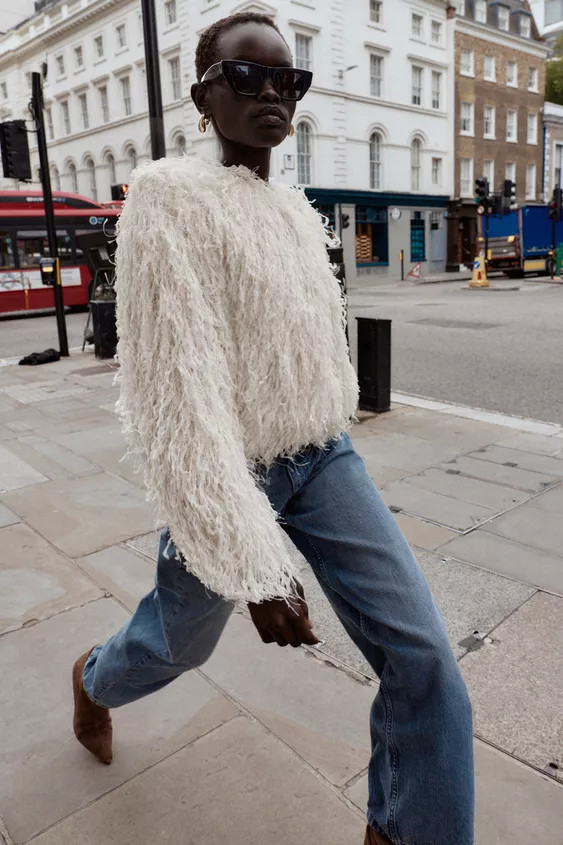 FEATHER FRINGE METALLIC THREAD JACKET | Zara US