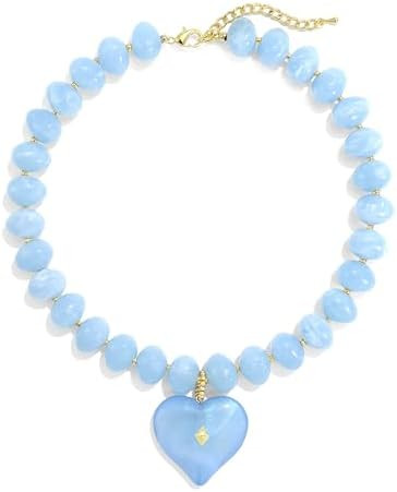 Elegance 11 designs Chunky Heart Necklace for Women, Colorful Acrylic Beaded Statement Puff Heart... | Amazon (US)