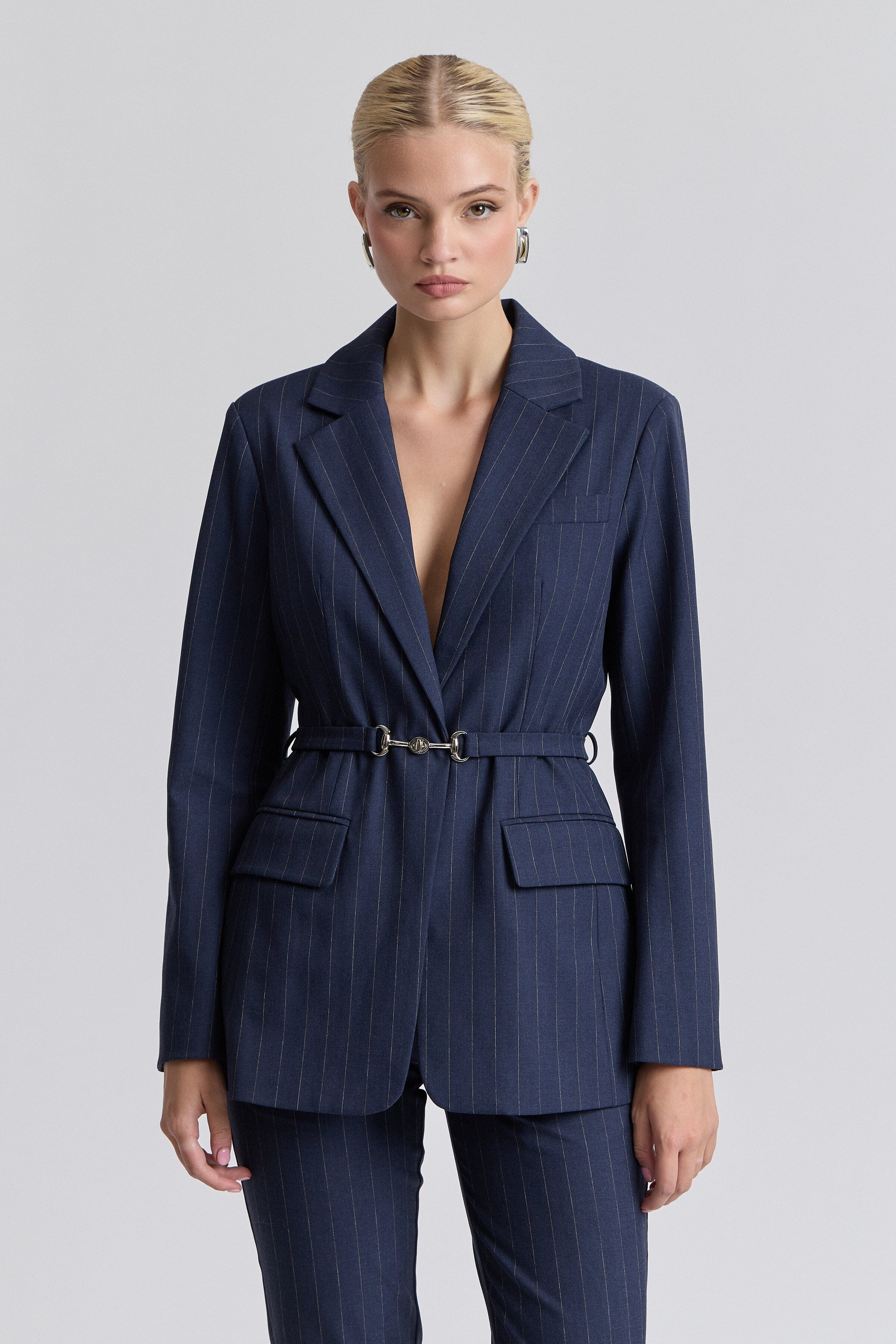 Pinstripe Belted Blazer | Avec Les Filles