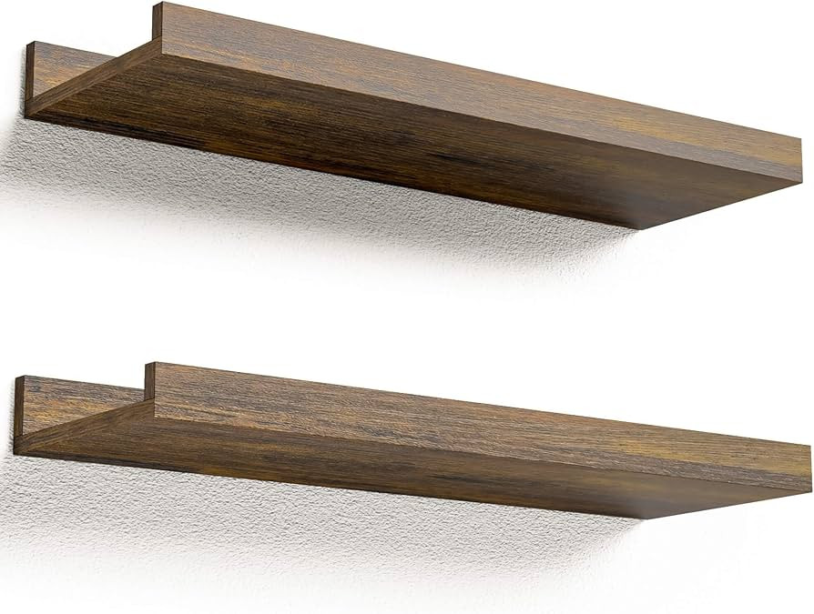 Floating Shelves for Wall, Wall Mounted Shelves Set of 2, Rustic Shelves with Lip, Display Pictur... | Amazon (US)