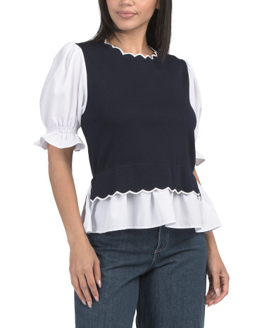 Scalloped Tipped Short Sleeve Twofer Top | Short Sleeve Tops | Marshalls | Marshalls
