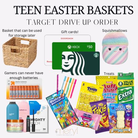 Teen Easter Basket Ideas - use Target pick up
Target Teen Easter Basket Gift Cards Squishmallow Method Body Mighty Patch Easter Candy Target Drive Up

#LTKunder50 #LTKGiftGuide #LTKSeasonal