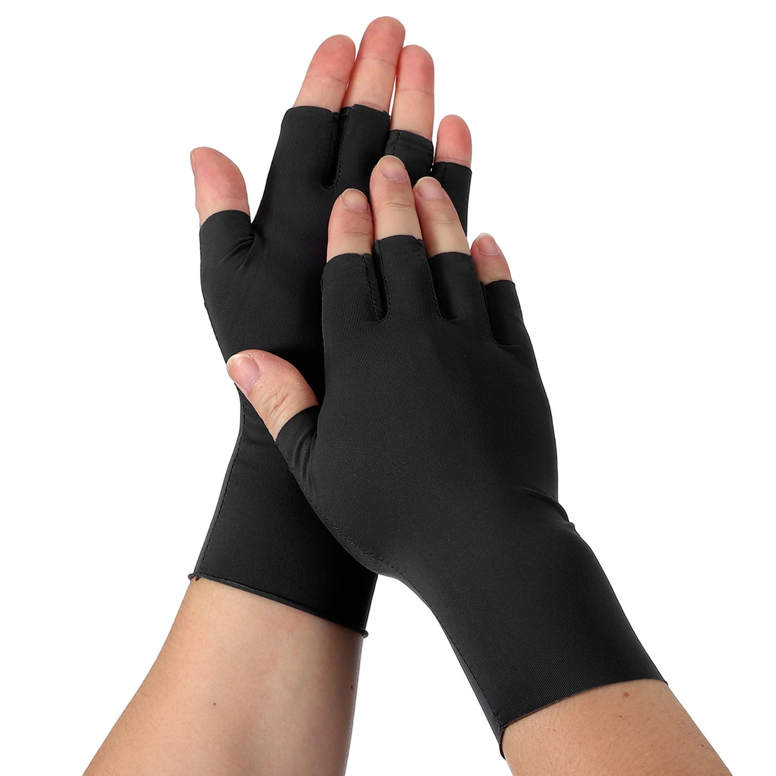 Unique Bargains Sun Protection Gloves Half Finger Summer Hand Protection Gloves Breathable Touchscreen Fingerless Mittens Black and Nylon Ice Silk | Lowe's