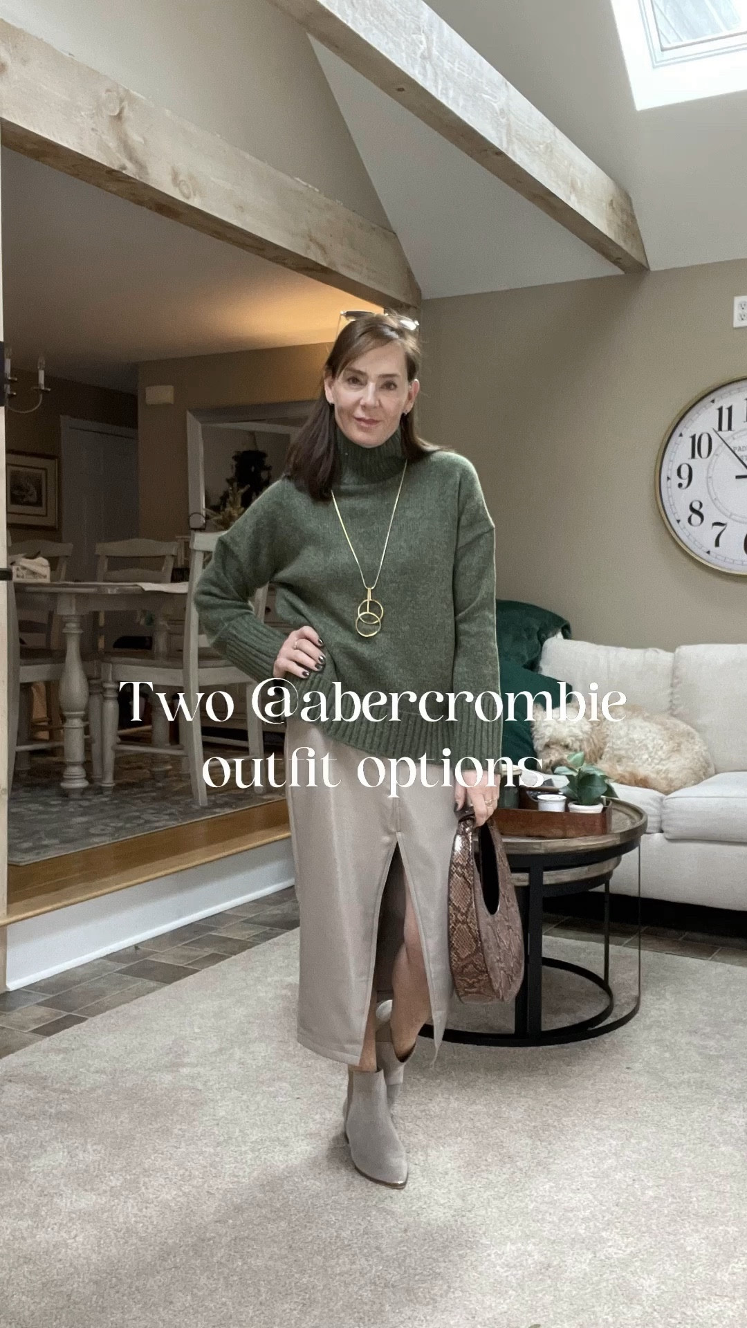 Two sweater/skirt outfit options for you today from @abercrombie ! I love love this sweater (so much i have it in 3 colors). The fit is oversized, but it can easily be tucked in for a more sophisticated style. It’s super soft and not scratchy at all, and is easy to launder as well. Definitely a great closet staple for winter anywhere you live. It’s perfect with leggings skirts and jeans. 

#LTKover40 #LTKSeasonal #LTKstyletip