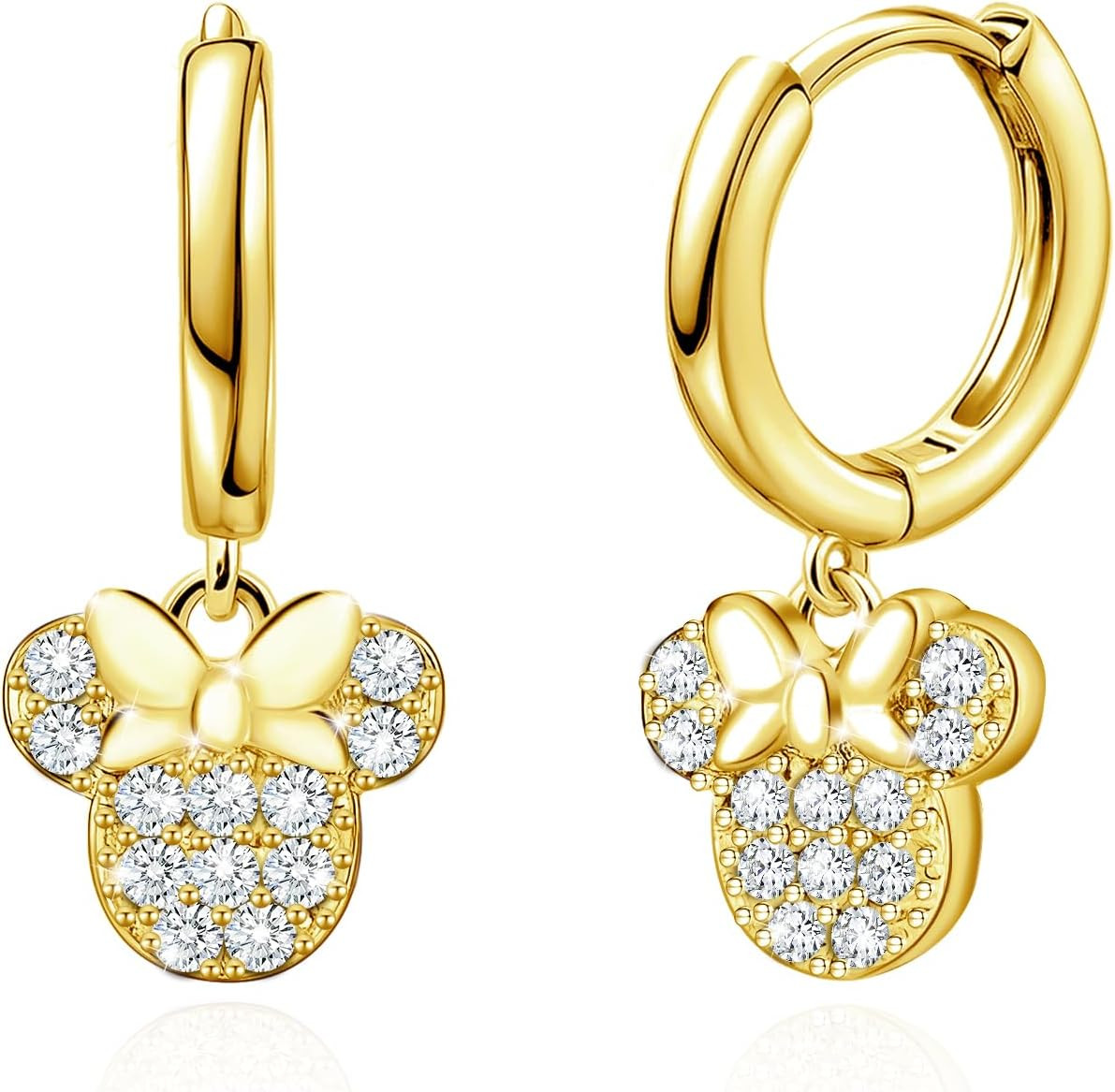 Mouse Bow Earrings Sterling Silver Gold Animal Cute Dangle Hoop Earrings for Women Hypoallergenic Cubic Zirconia Bow Knot Dangle Earring for Sister | Amazon (US)