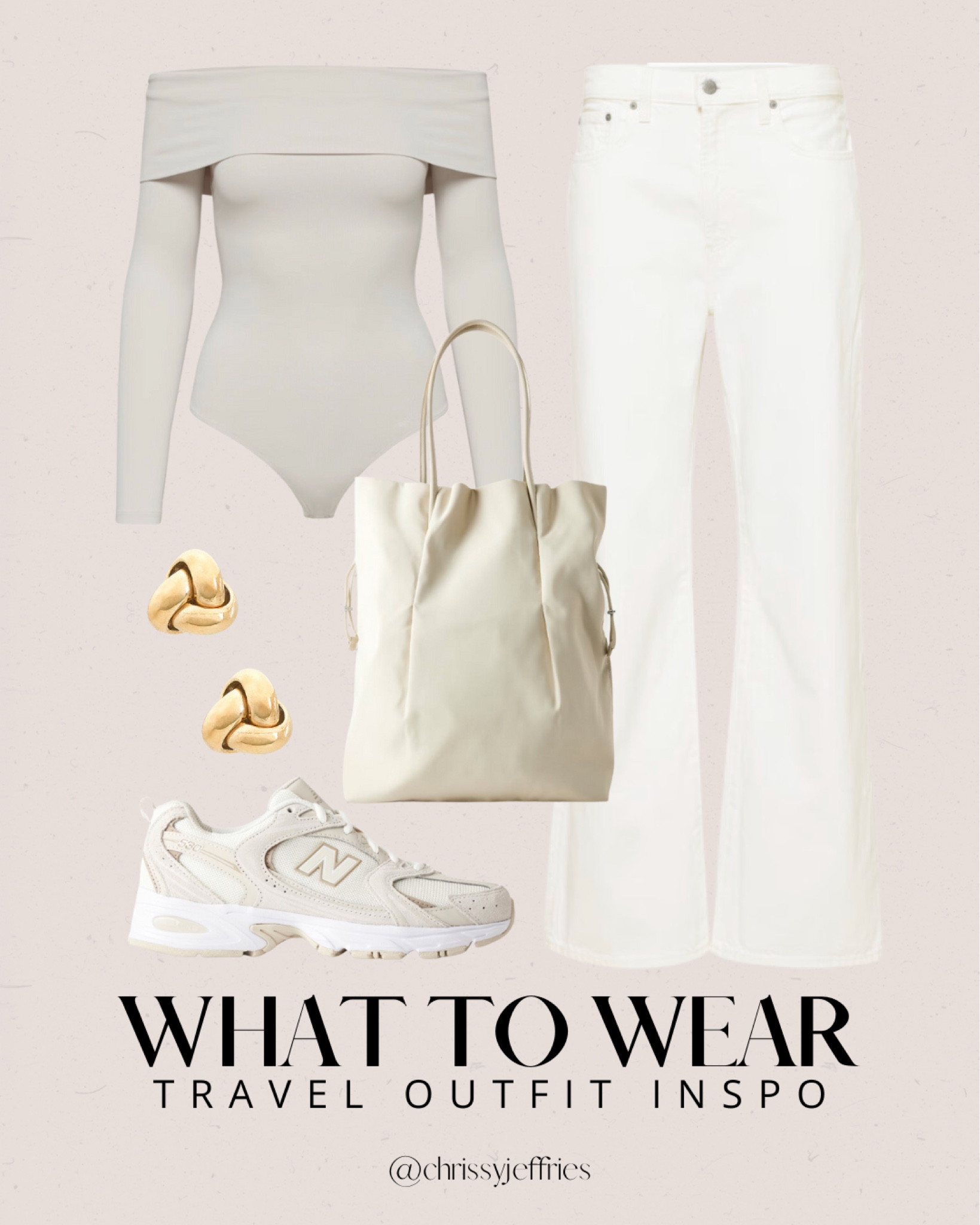 Elevate your travel style with this chic and comfortable outfit. Featuring a sleek off-shoulder bodysuit, crisp white jeans, and stylish New Balance sneakers, this look is perfect for jet-setting with ease. Accessorize with elegant gold earrings and a versatile tote bag to keep your essentials handy. Whether you’re heading to a new city or exploring your favorite spots, this outfit ensures you stay fashionable and comfortable. 

#TravelOutfit #TravelStyle #ChicFashion #ComfortableTravel #TravelInspo

#LTKstyletip #LTKtravel #LTKsummer
