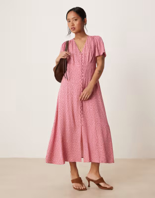 Nobody's Child Petite Andie button front midi tea dress in pink rosebud | ASOS | ASOS (Global)