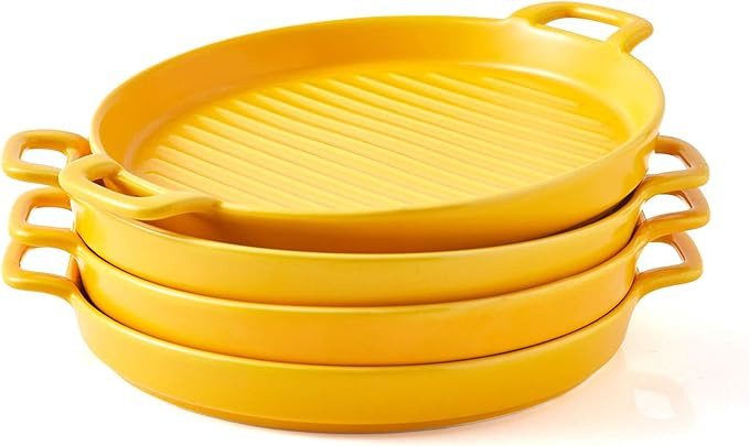 Bruntmor 8 Inch Ceramic Set Of 4 Oven to Table Bakeware Matte Round Baking Dish Grill Dinner Plat... | Amazon (US)