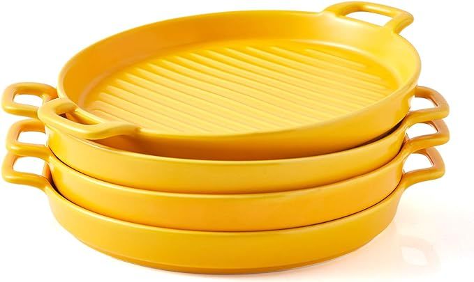 Bruntmor 8 Inch Ceramic Set Of 4 Oven to Table Bakeware Matte Round Baking Dish Grill Dinner Plat... | Amazon (US)