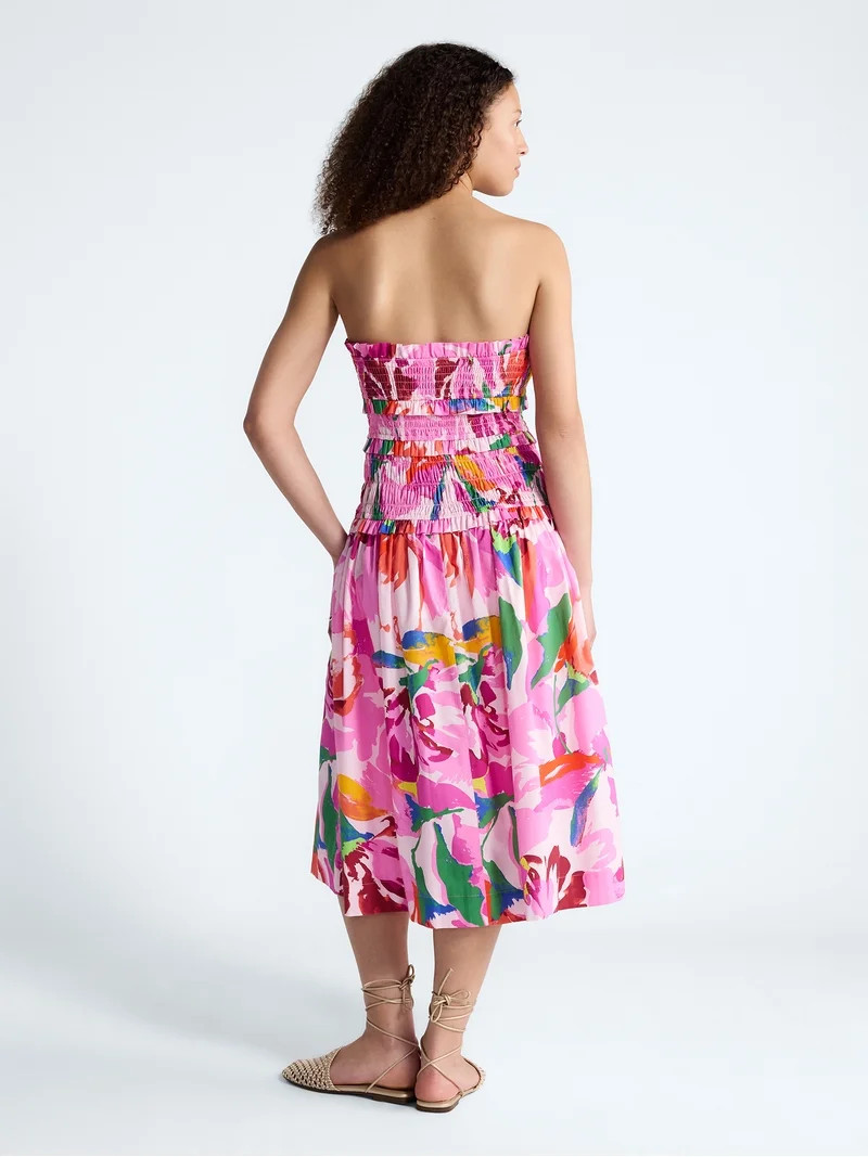 Free Assembly Women's and Women's Plus Strapless Cotton Poplin Tiered Midi Dress, Sizes XS-4X | Walmart (US)