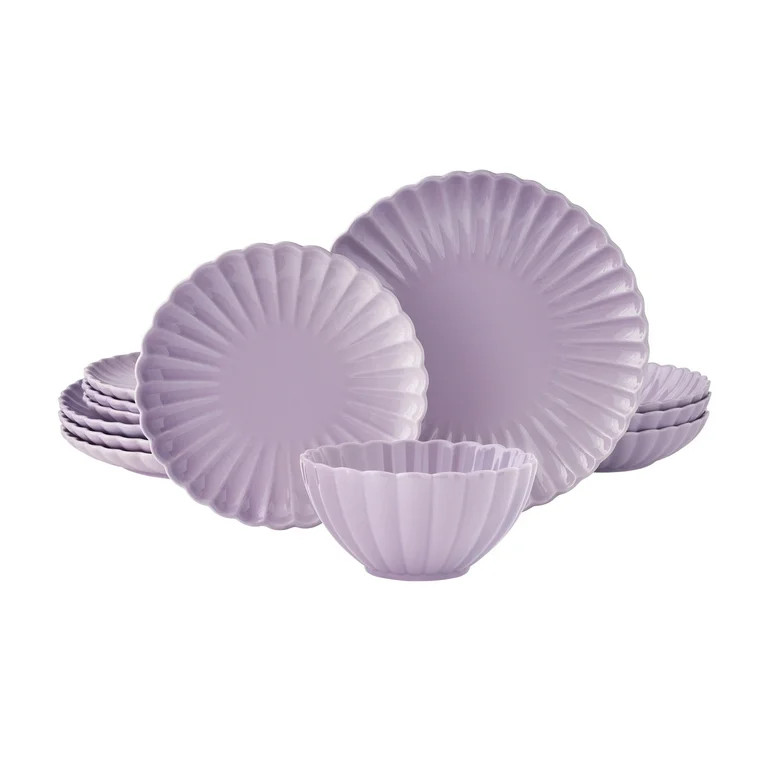 The Pioneer Woman Colette 12-Piece Stoneware Dinnerware Set, Purple | Walmart (US)