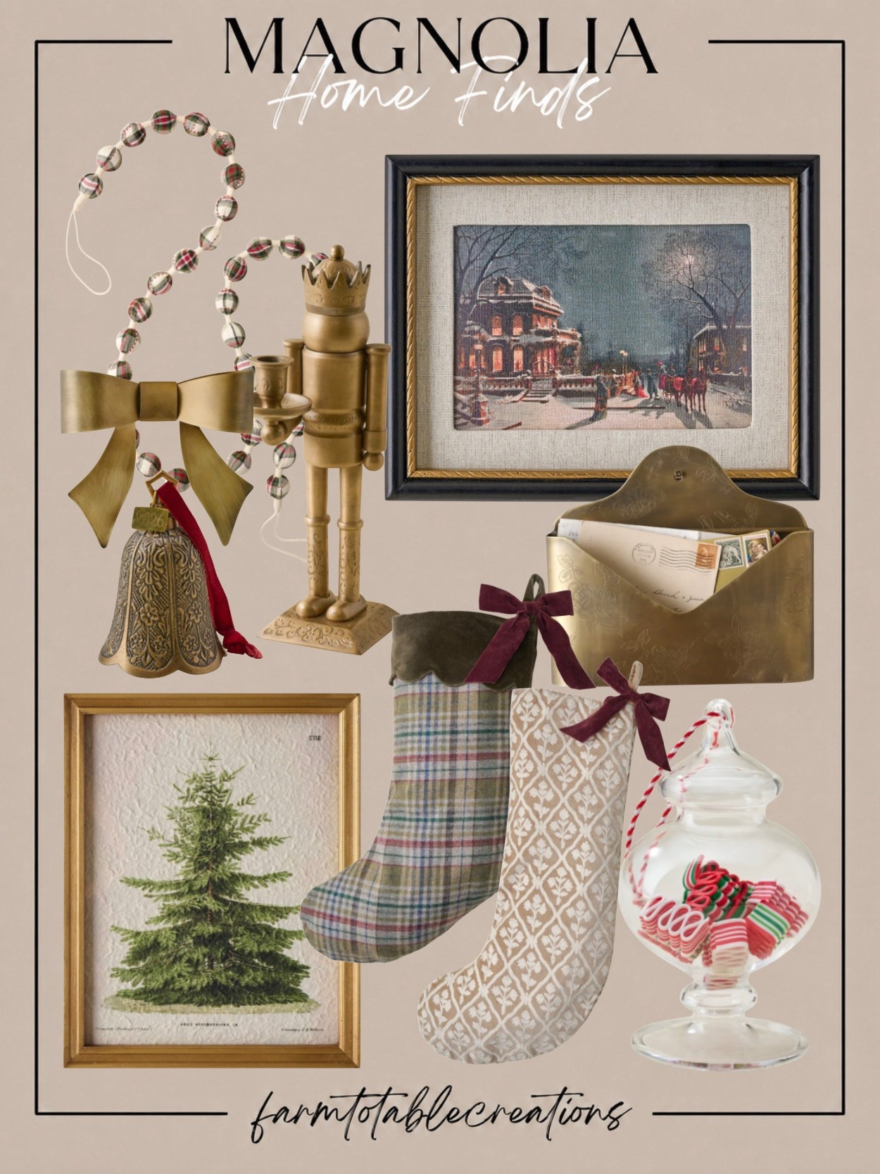 Magnolia Christmas Finds 🎄✨

Magnolia Christmas is bringing all the nostalgic holiday charm! The antique-inspired brass, classic plaid, velvet bows, vintage artwork, and traditional stockings create such a beautiful collected-over-time Christmas look. I especially love the little details like the brass nutcracker, bow and bell—they add just the right amount of old-fashioned holiday character.

These pieces would be gorgeous mixed into your existing Christmas decor for a home that feels warm, timeless, and cozy without being overly themed.

Follow @farmtotablecreations on Instagram for more cozy home finds and trending decor.

#LTKHome #MagnoliaHome #Magnolia #MagnoliaChristmas #ChristmasDecor #HolidayDecor #ChristmasFinds #VintageChristmas #TraditionalChristmas #CozyChristmas #HolidayHome #ChristmasInspiration #CozyHome #ChristmasStyling #LTKHoliday

#LTKHome #LTKSeasonal