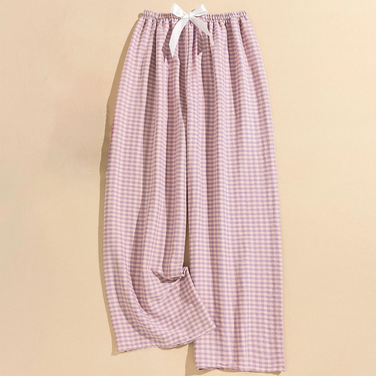 SYMOID Womens Casual High Waist Elastic Waistband Checkered Wide Leg Pants for Spring & Summer,Pi... | Walmart (US)