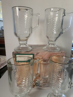 Indiana Glass Holiday Christmas Tree Irish Coffee Mug with Gold Rim - Set of 4  | eBay | eBay US