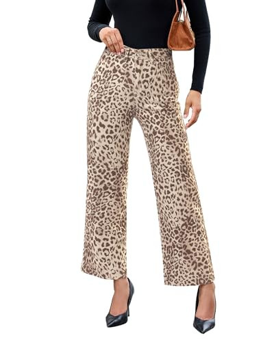 luvamia Wide Leg Jeans Woman Trendy High Waisted Leopard Cheetah Print Ankle Length Stretchy Denim Pants with Pockets Sandshell Leopard Size XX-Large US Size 20 22 | Amazon (US)