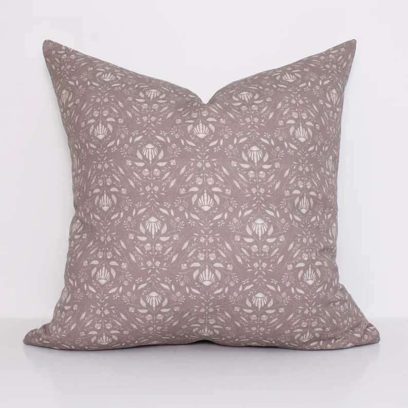 Mauve Floral Pillow Cover, Wildflower Pattern Pillow Case, Dusty Rose Throw Pillow, Maroon Lumbar... | Etsy (US)