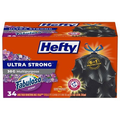 Hefty Ultra Strong Fabuloso 30gal Trash Bags - 34ct: Flexible LDPE, Odor Control, Gripping Drawstring, Extra Strong | Target
