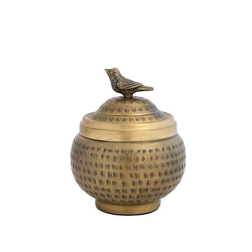 Creative Co-Op, Brass Round Hammered Metal Container with Bird Finial, Finish | Amazon (US)