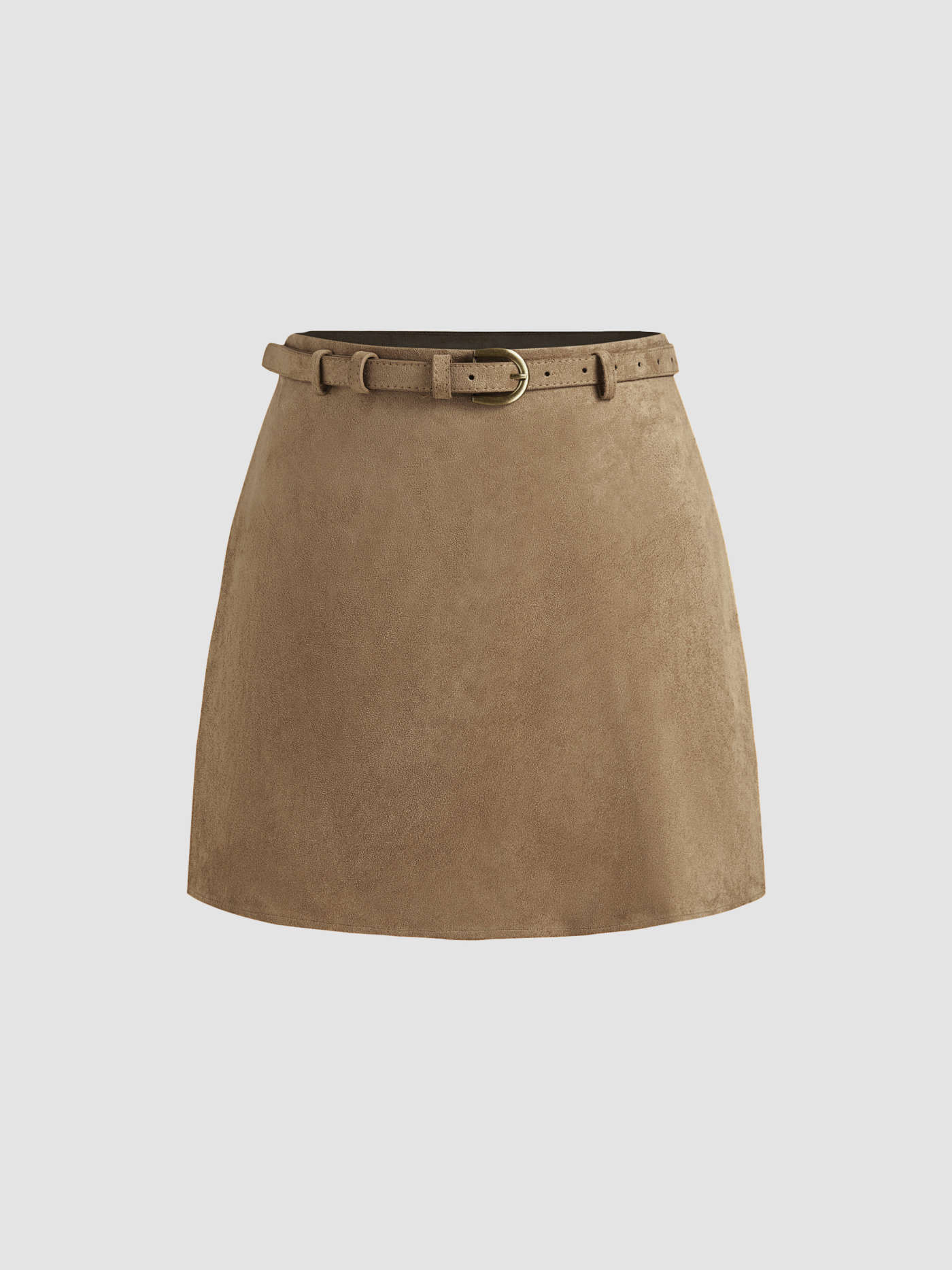 Suede Mid Rise Solid Mini Skirt With Belt | Cider