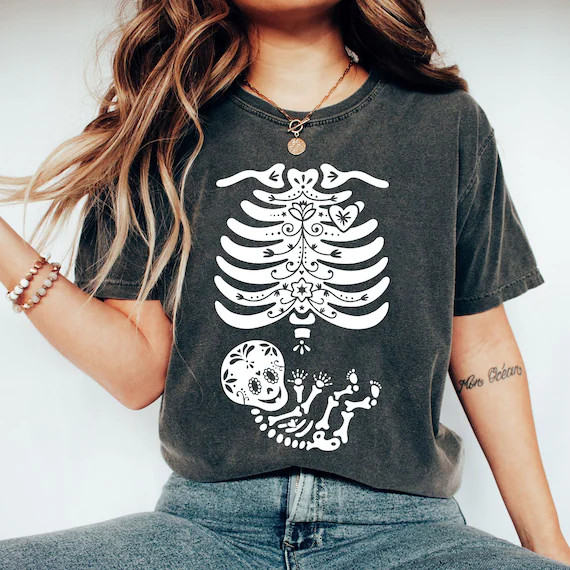 Skeleton Maternity Halloween Shirt, Pregnant Skeleton Shirt, Halloween Pregnancy Shirt, Halloween... | Etsy (US)