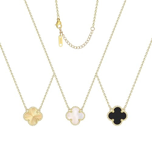 AIPPK 18K Gold Plated Clover Pendant Necklace Set for Women Fashion Four Leaf Clover Necklace Lucky Simple Jewelry Gifts for Women 3Pcs (Black+White+Gold) | Amazon (US)