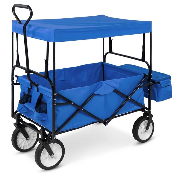 Best Choice Products Folding Utility Cargo Wagon Cart w/ Removable Canopy, Cup Holders - Blue | Walmart (US)