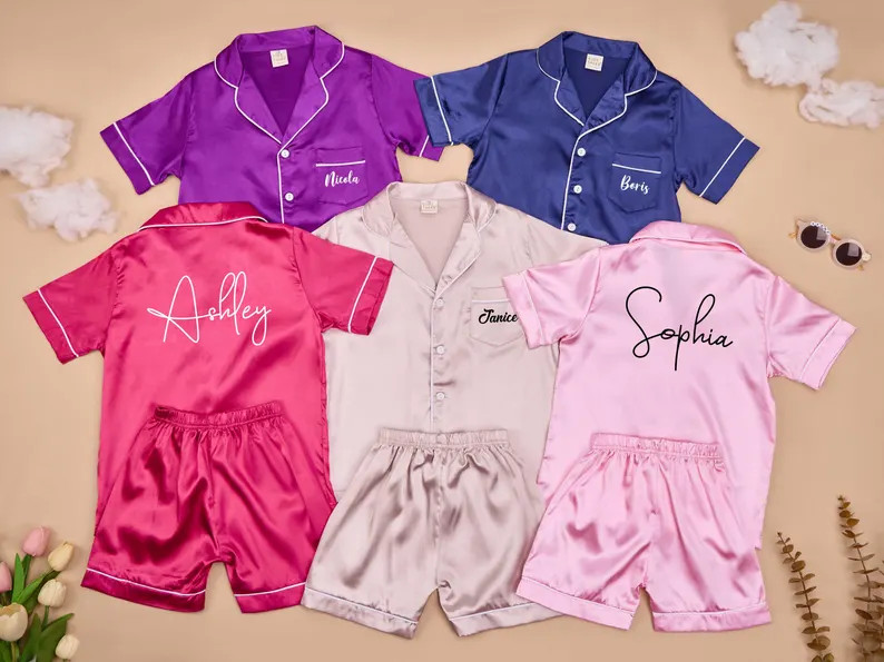 Personalized Kids Pajamas,Kids Personalised Satin PJ's,Silk Satin Name Pyjama,Slumber Party PJ's,... | Etsy (Global)