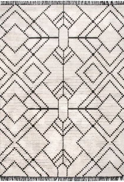 Beige Modern Tracery Tasseled Area Rug | Rugs USA