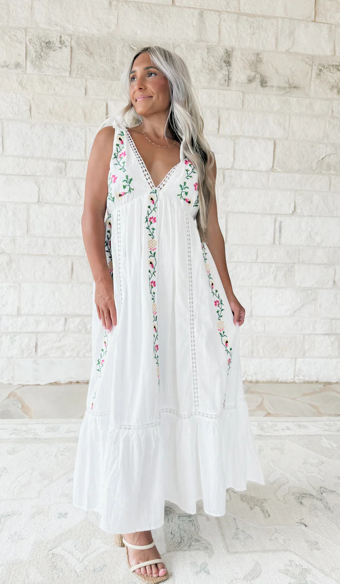 Better Than I Imagined Embroidered Cotton Midi Dress - Off White | CK Squared Boutique