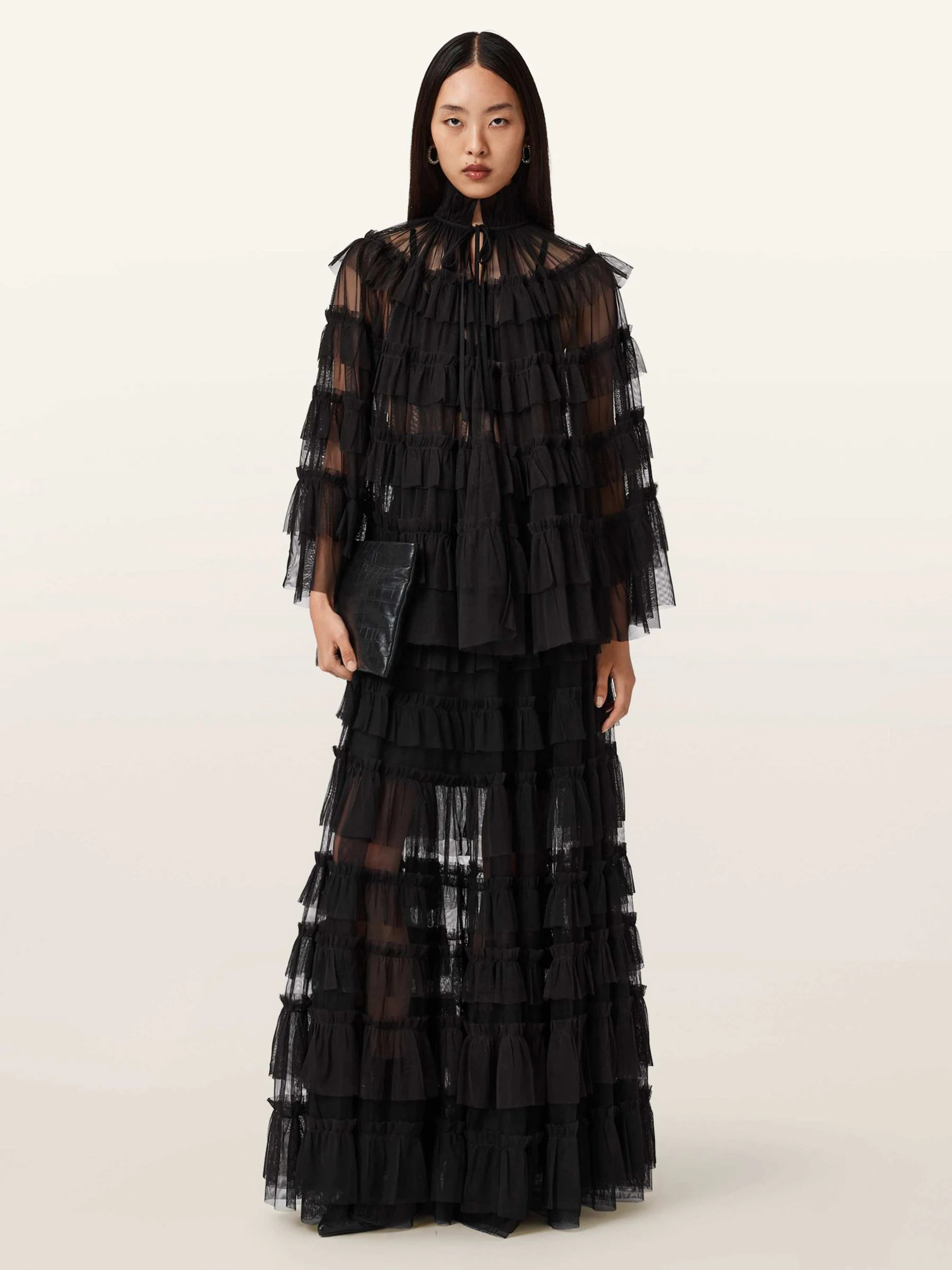 All Saints AllSaints Black Aude Ruffle Cape | Next US