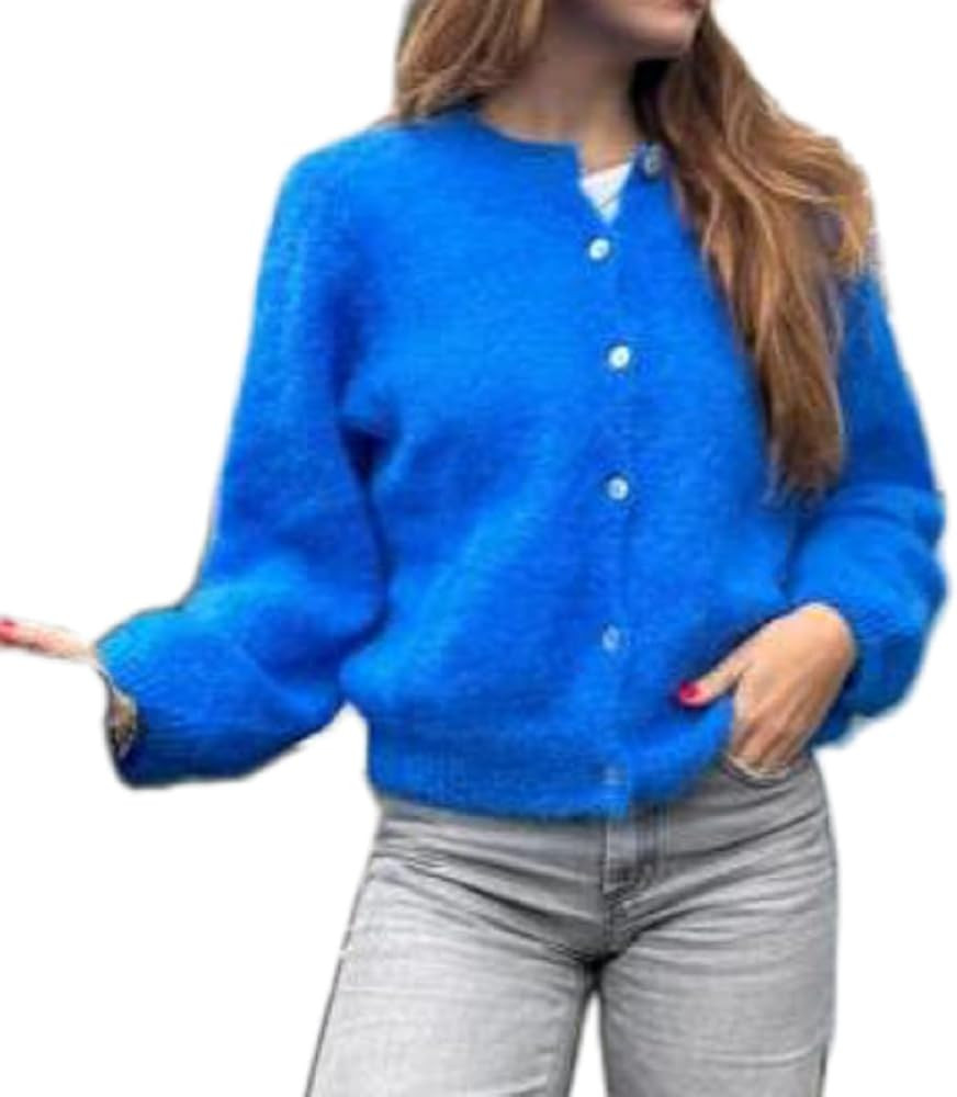 UAURORAO Women Crewneck Sweater Cardigan Lightweight Button Down Fuzzy Knit Outwear Coats Cute Fl... | Amazon (US)