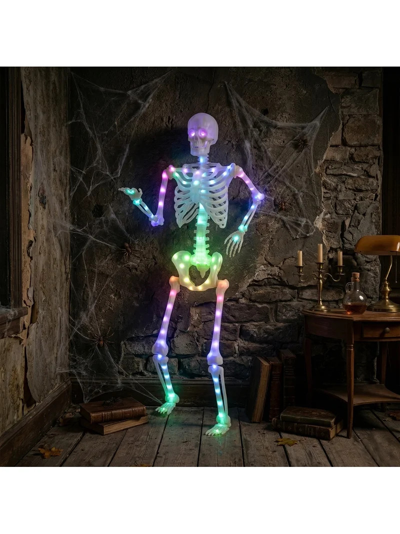 5-Foot Poseable Rainbow LED Illuminated Skeleton, Halloween Hanging Decoration, by Way to Celebra... | Walmart (US)